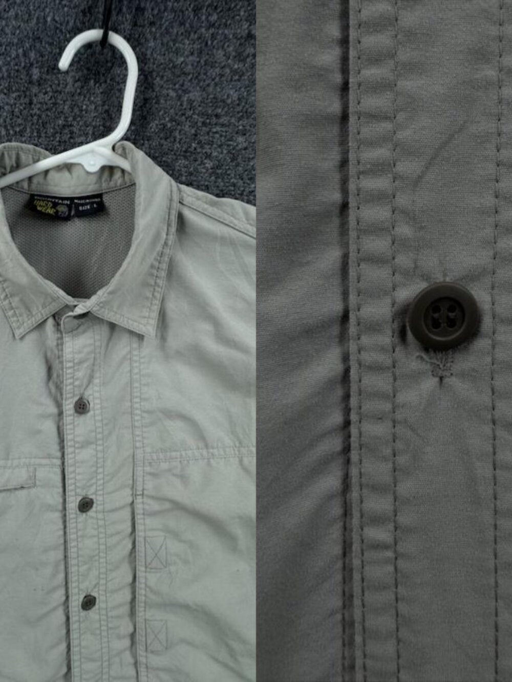 Mountain Hardwear Beige Logo Large Gorp Button Up Shirt Pocket Outdoors Solid